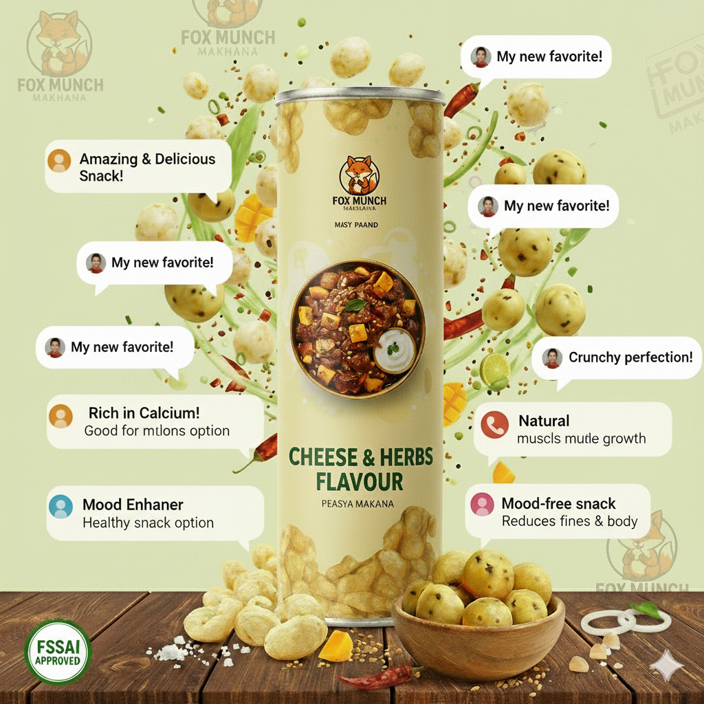 Fox Munch – Cheese & Herbs Flavored Makhana (55g) Each pack