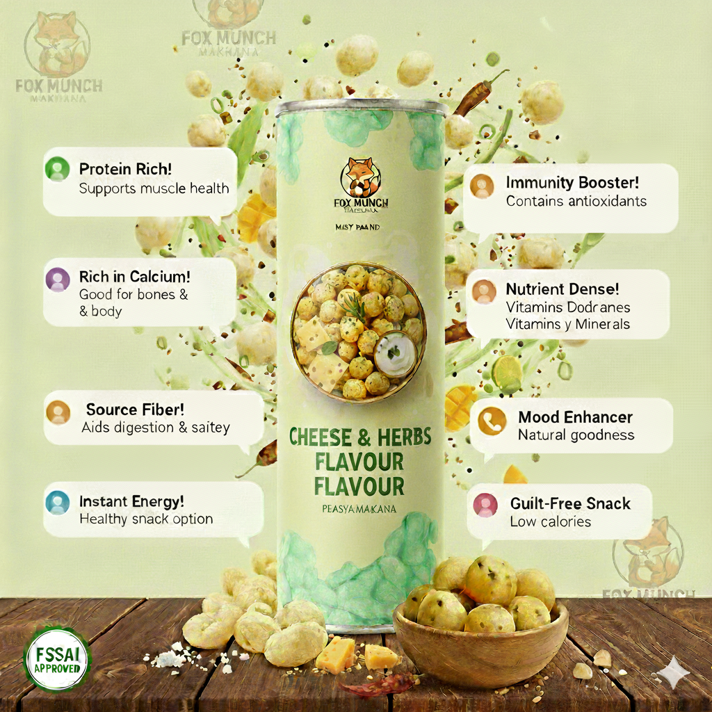 Fox Munch – Cheese & Herbs Flavored Makhana (55g) Each pack